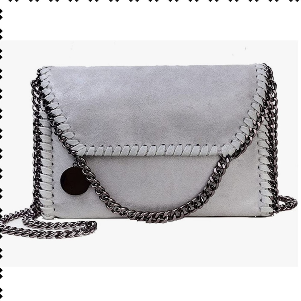 Stunning Chain-Trimmed Crossbody Bag in Grey